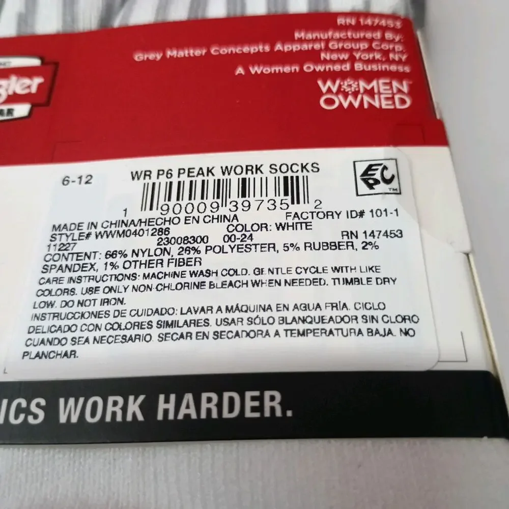 Wrangler 6 Pair Men Ultimate Durable Work Socks Sz 6-12 Reinforced Toe White New